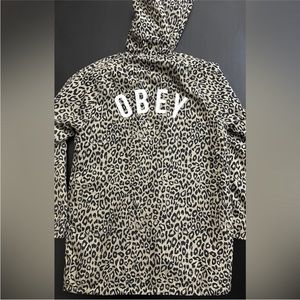 OBEY leapard print jacket fur lined with hoodie